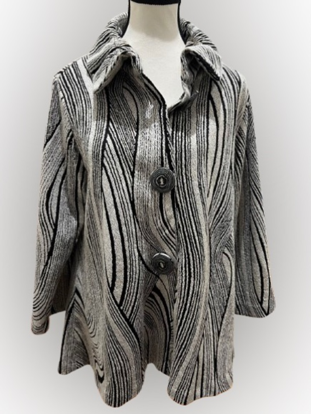 Yushi Women’s Swing Style Wavy Abstract Blazer Sz S Art to Wear Lagenlook